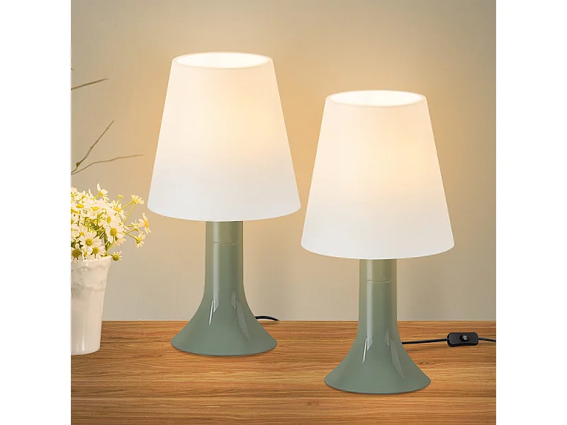 NETTLIFE Lámpara de noche, lámpara de mesa para salón con cable, juego de 2 lámparas de mesa pequeñas verdes, lámparas de mesa modernas E14