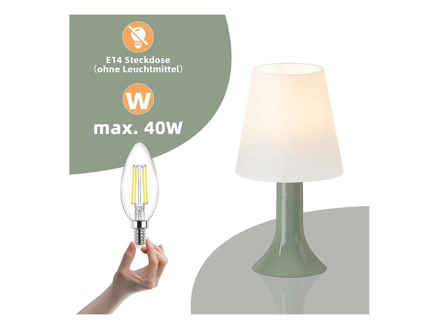 NETTLIFE Lámpara de noche, lámpara de mesa para salón con cable, juego de 2 lámparas de mesa pequeñas verdes, lámparas de mesa modernas E14