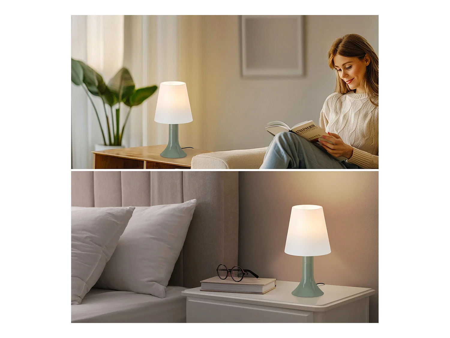 NETTLIFE Lámpara de noche, lámpara de mesa para salón con cable, juego de 2 lámparas de mesa pequeñas verdes, lámparas de mesa modernas E14