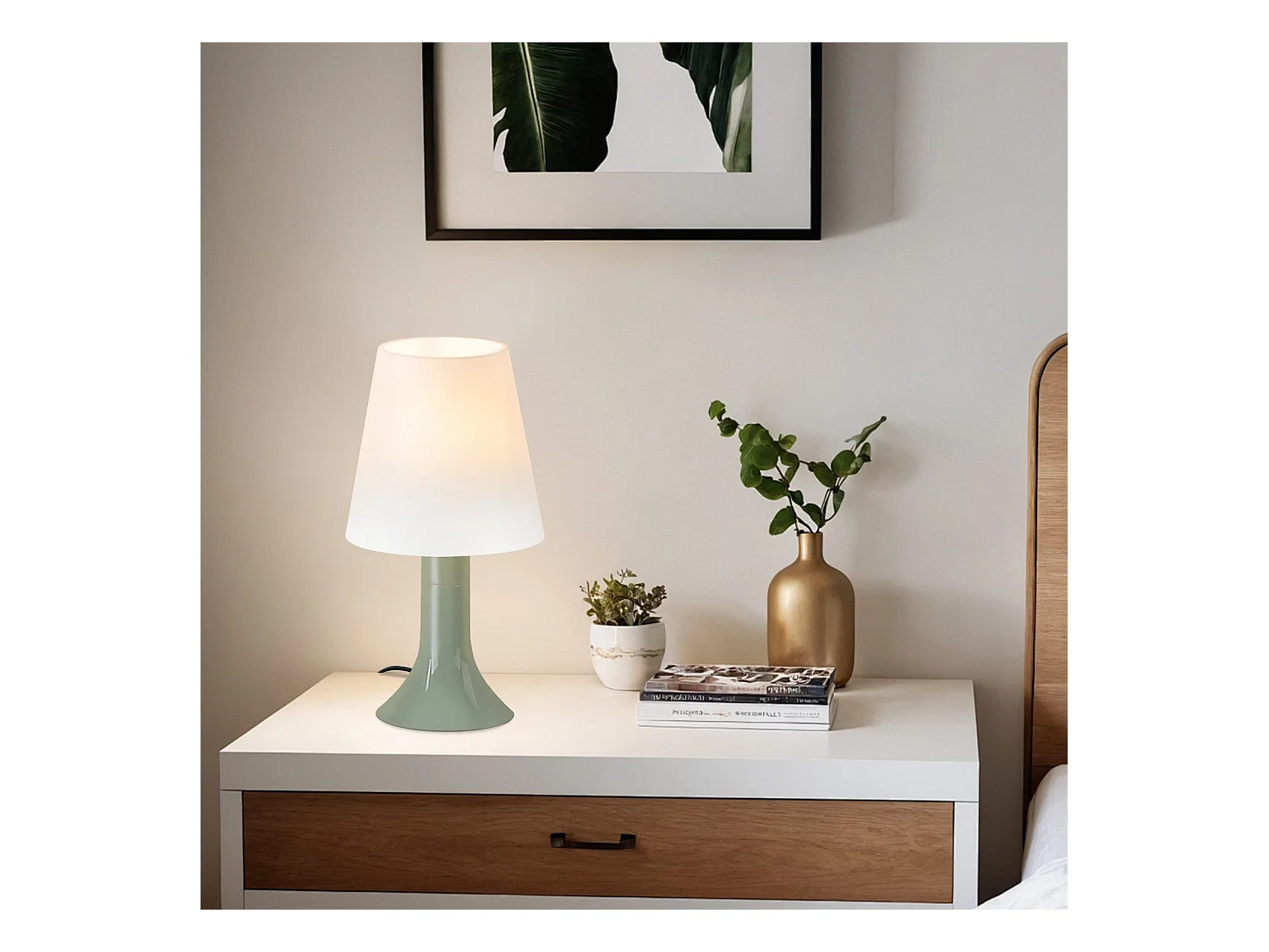 NETTLIFE Lámpara de noche, lámpara de mesa para salón con cable, juego de 2 lámparas de mesa pequeñas verdes, lámparas de mesa modernas E14