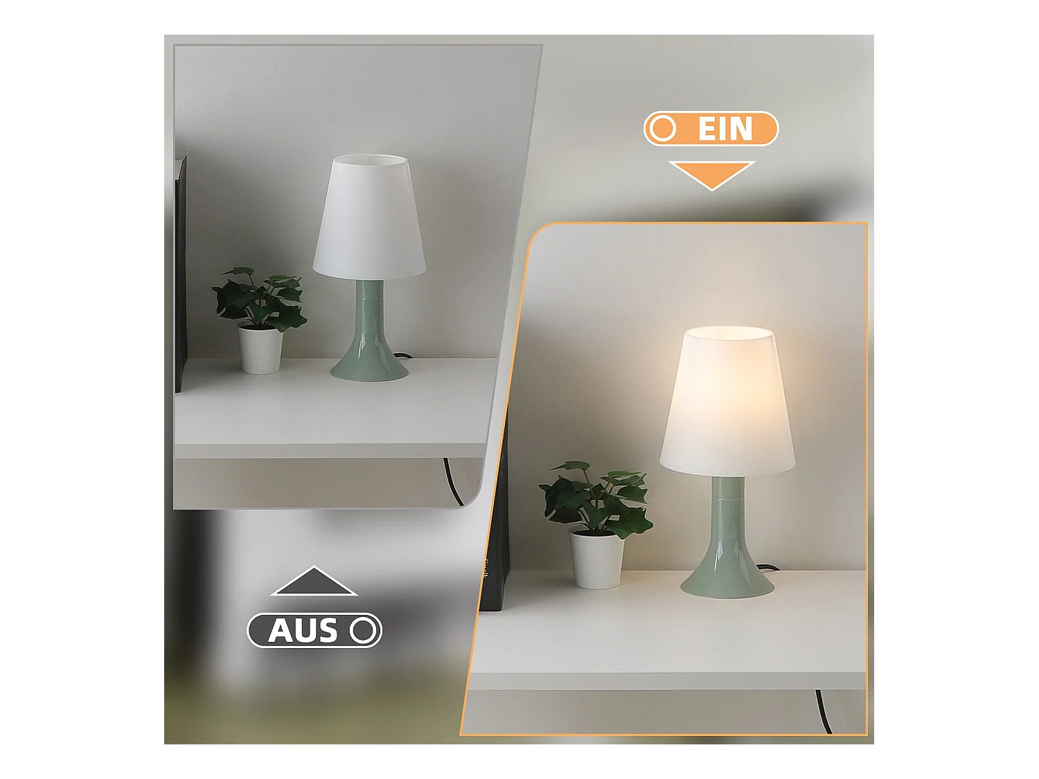 NETTLIFE Lámpara de noche, lámpara de mesa para salón con cable, juego de 2 lámparas de mesa pequeñas verdes, lámparas de mesa modernas E14