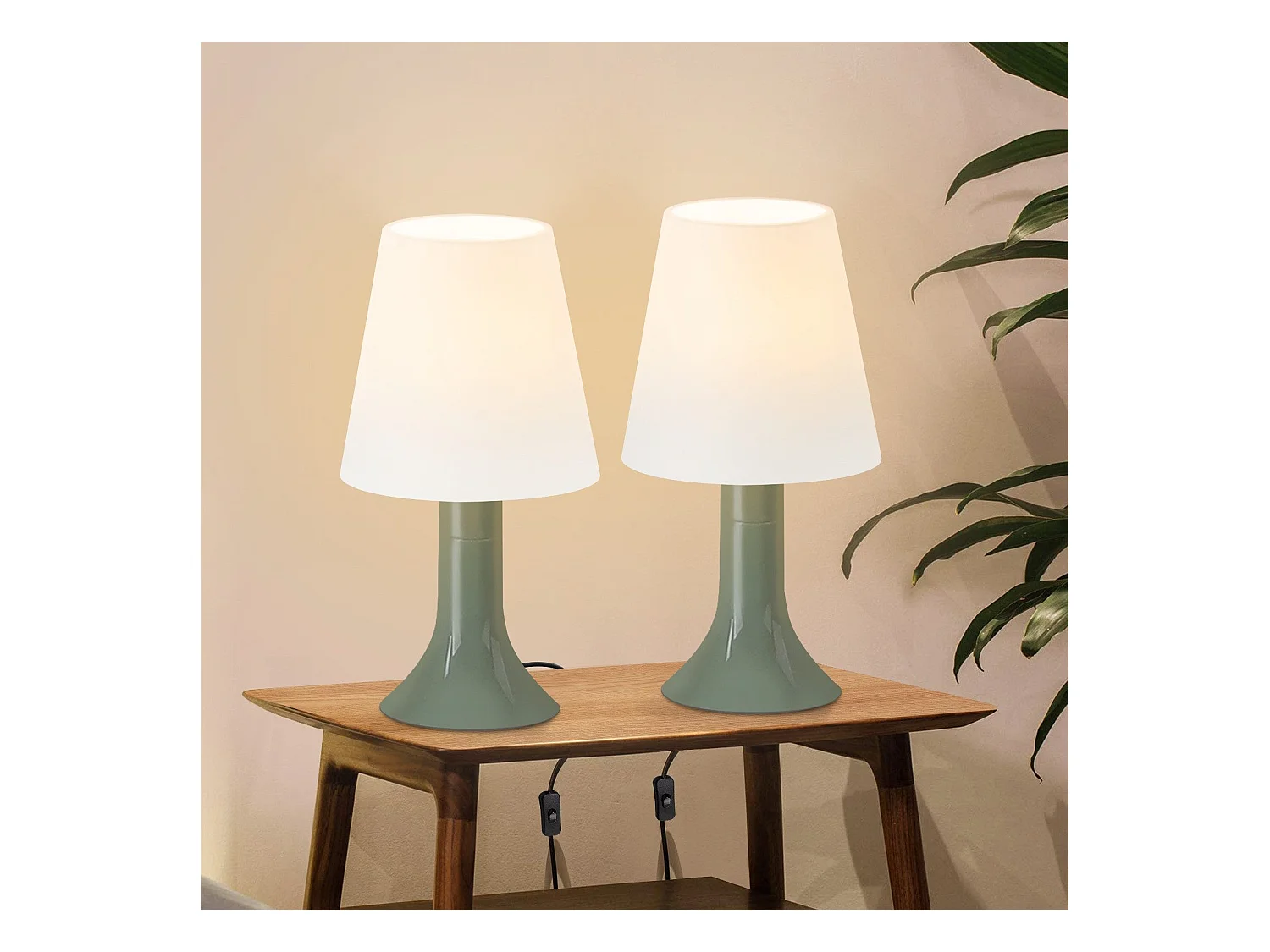 NETTLIFE Lámpara de noche, lámpara de mesa para salón con cable, juego de 2 lámparas de mesa pequeñas verdes, lámparas de mesa modernas E14