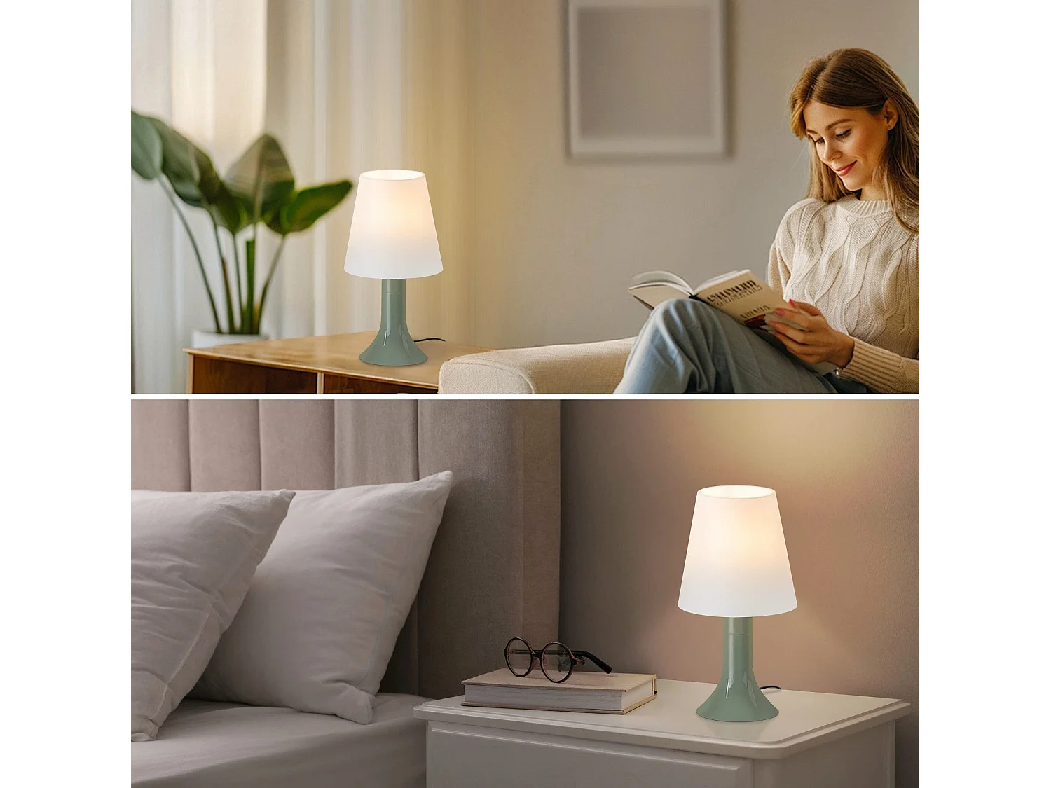 NETTLIFE Lampka nocna do salonu Lampa stołowa z kablem - Zestaw 2 małych zielonych lamp E14 Nowoczesne lampy stołowe