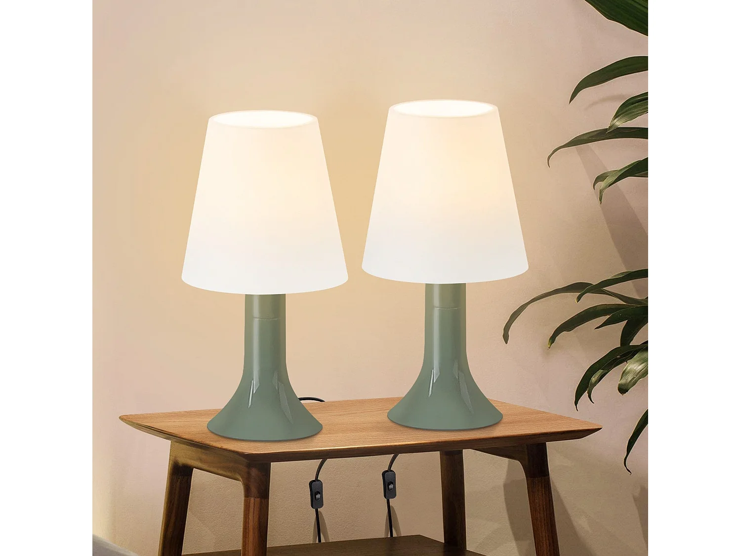 NETTLIFE Lampka nocna do salonu Lampa stołowa z kablem - Zestaw 2 małych zielonych lamp E14 Nowoczesne lampy stołowe