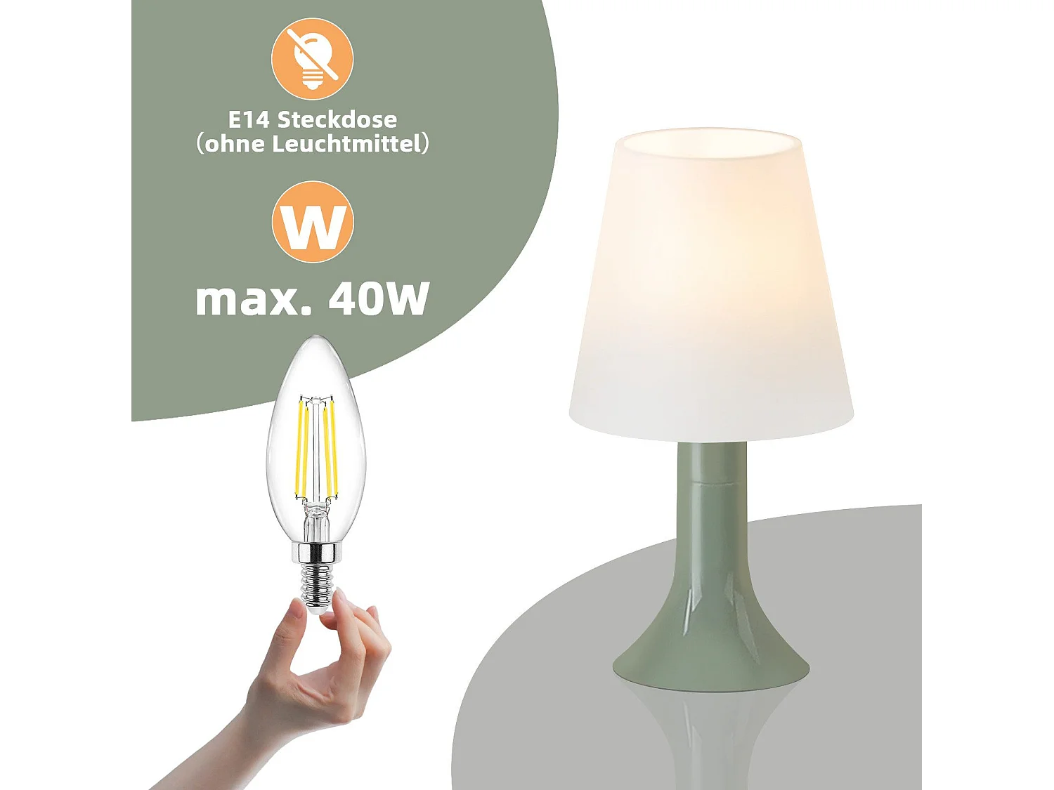 NETTLIFE Lampe de chevet lampe de table de salon avec câble - lampe de table lot de 2 petites lampes vertes E14 lampes de table modernes