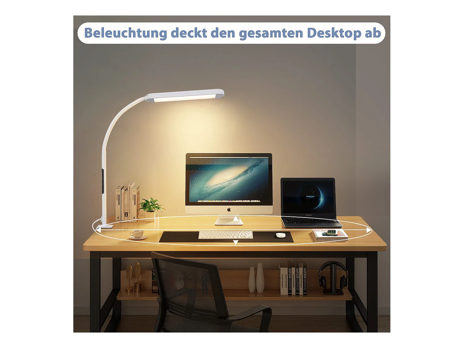 NETTLIFE Lampe de bureau LED à pince à intensité variable noire 5 couleurs et 5 niveaux de luminosité 11W Protection des yeux flexible