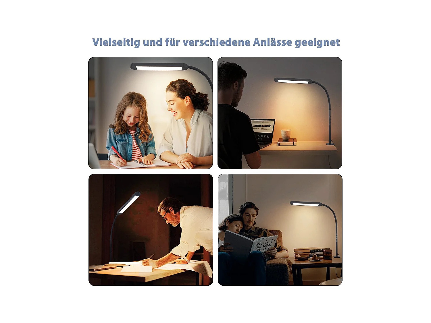 NETTLIFE Lampe de bureau LED à pince à intensité variable noire 5 couleurs et 5 niveaux de luminosité 11W Protection des yeux flexible