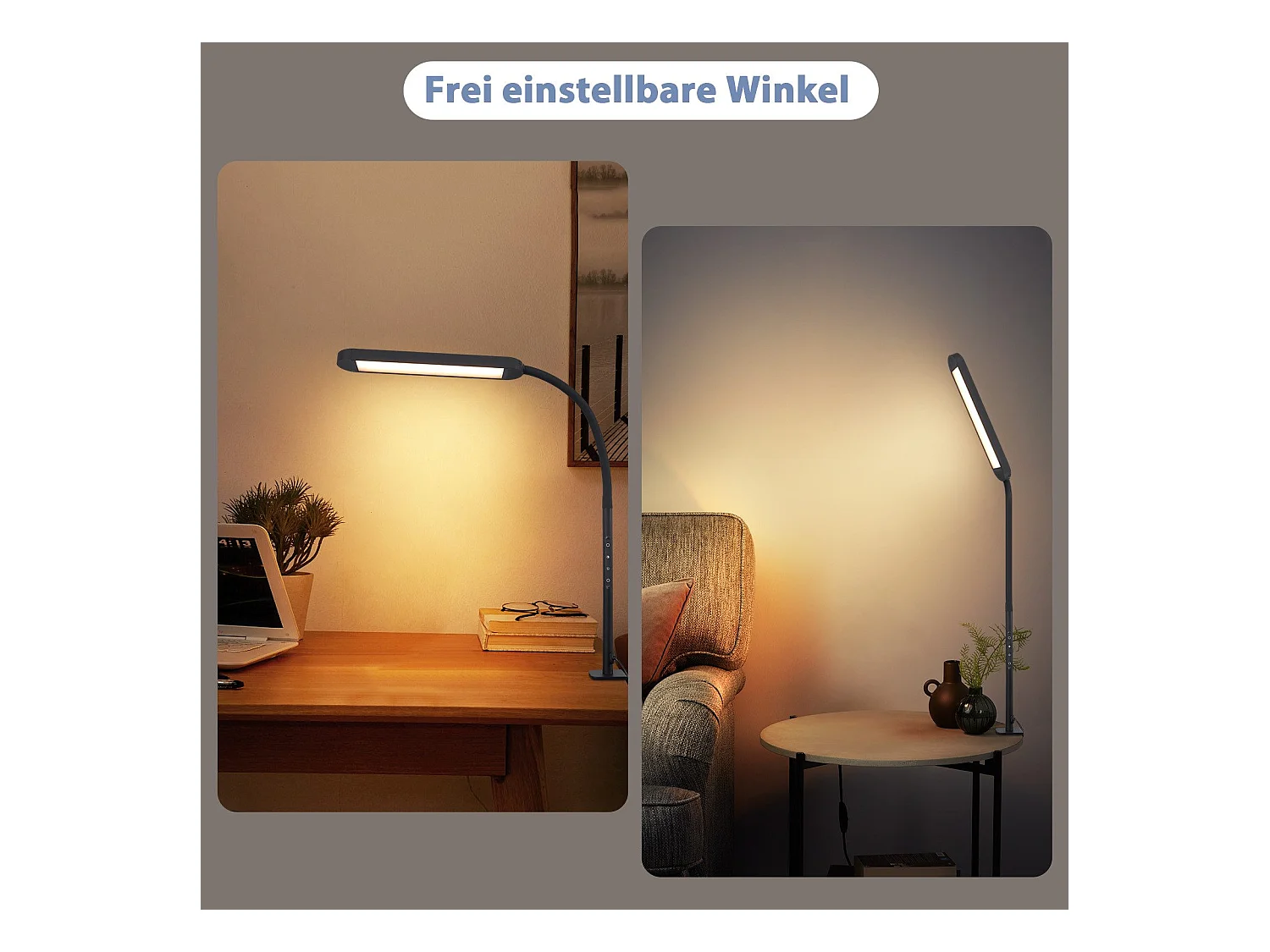 NETTLIFE Lampe de bureau LED à pince à intensité variable noire 5 couleurs et 5 niveaux de luminosité 11W Protection des yeux flexible