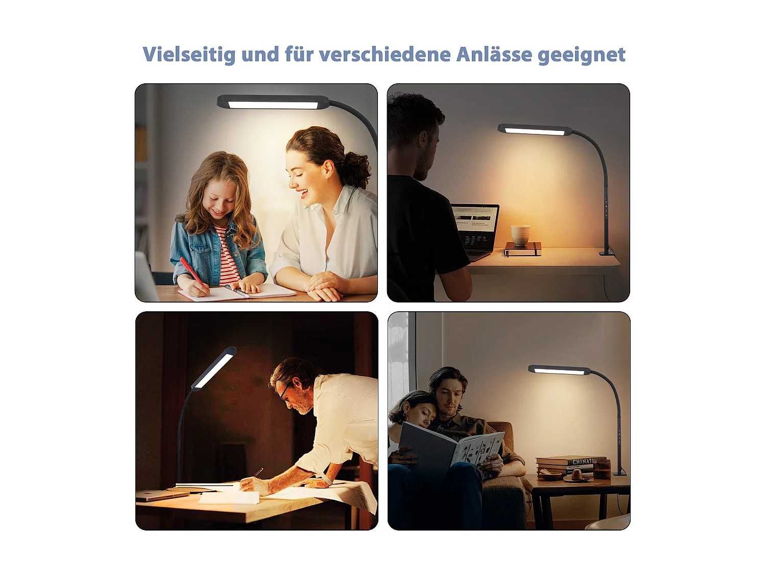 NETTLIFE Lampe de bureau LED à pince à intensité variable noire 5 couleurs et 5 niveaux de luminosité 11W Protection des yeux flexible