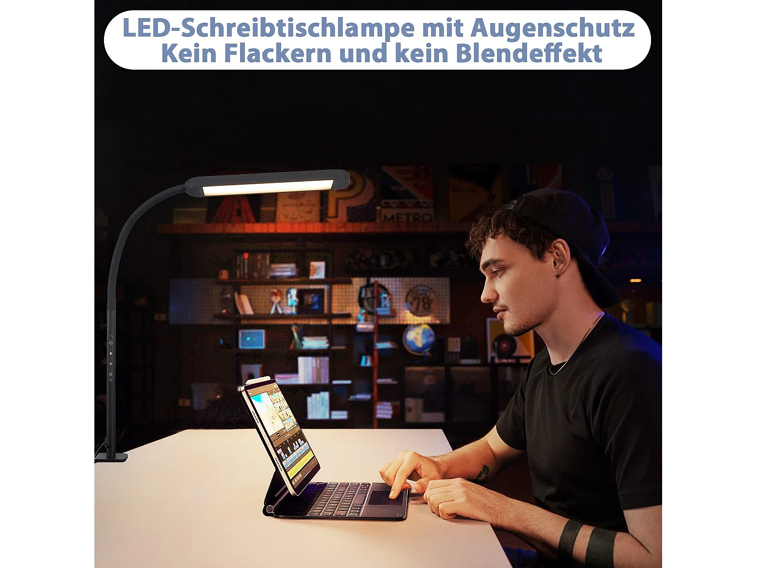 NETTLIFE Ściemnialna lampa biurkowa LED z zaciskiem, czarna, 5 kolorów i 5 poziomów jasności, 11 W, elastyczna ochrona oczu