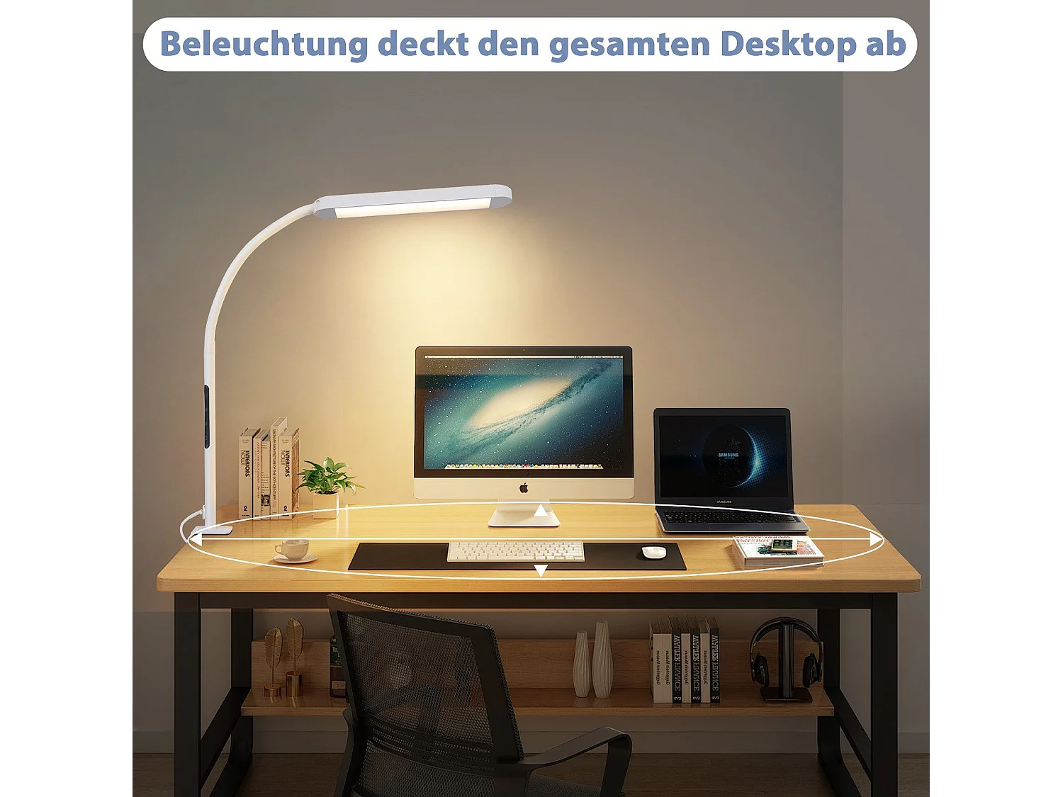 NETTLIFE Ściemnialna lampa biurkowa LED z zaciskiem, czarna, 5 kolorów i 5 poziomów jasności, 11 W, elastyczna ochrona oczu