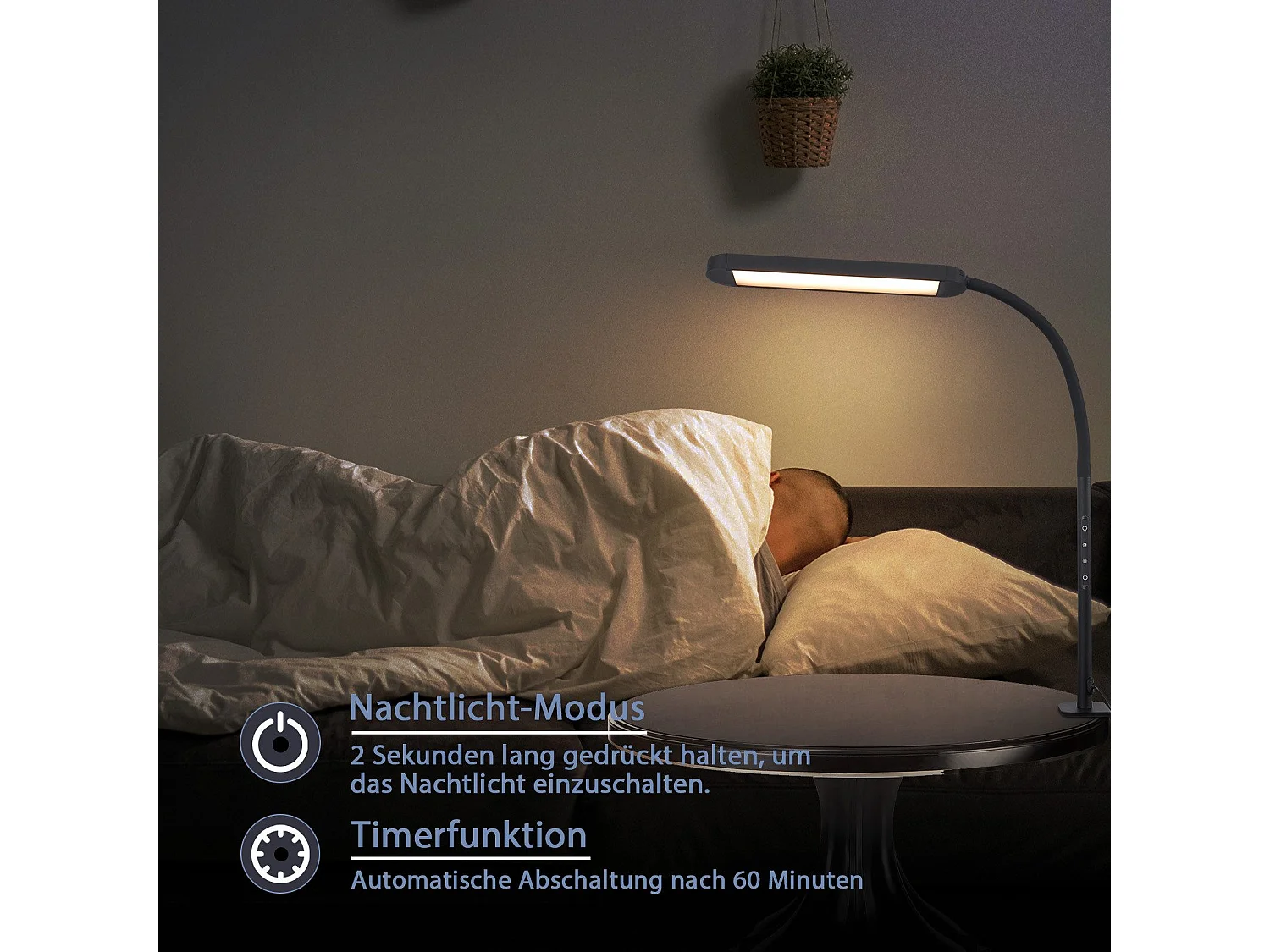 NETTLIFE Ściemnialna lampa biurkowa LED z zaciskiem, czarna, 5 kolorów i 5 poziomów jasności, 11 W, elastyczna ochrona oczu