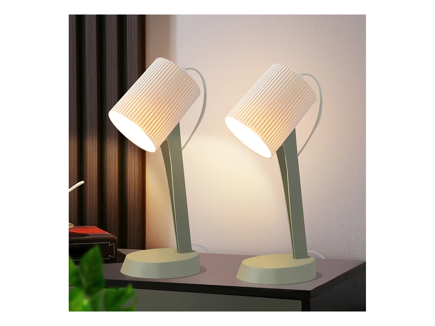 NETTLIFE Lámpara de noche lámpara de mesa de salón con cable juego de 2 lámparas pequeñas 37,4 cm verde E14 lámparas de mesa modernas