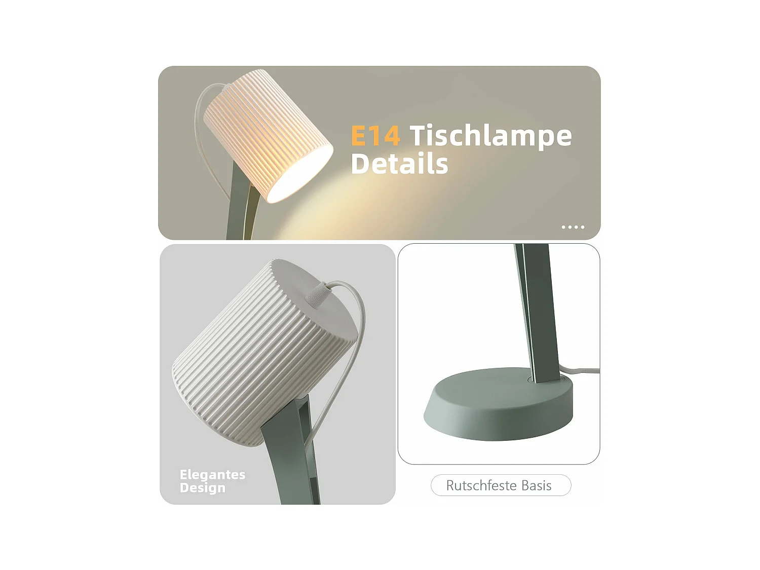 NETTLIFE Lámpara de noche lámpara de mesa de salón con cable juego de 2 lámparas pequeñas 37,4 cm verde E14 lámparas de mesa modernas