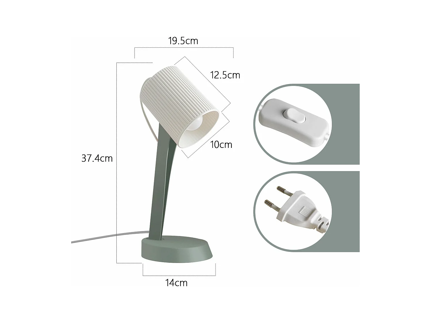 NETTLIFE Lámpara de noche lámpara de mesa de salón con cable juego de 2 lámparas pequeñas 37,4 cm verde E14 lámparas de mesa modernas