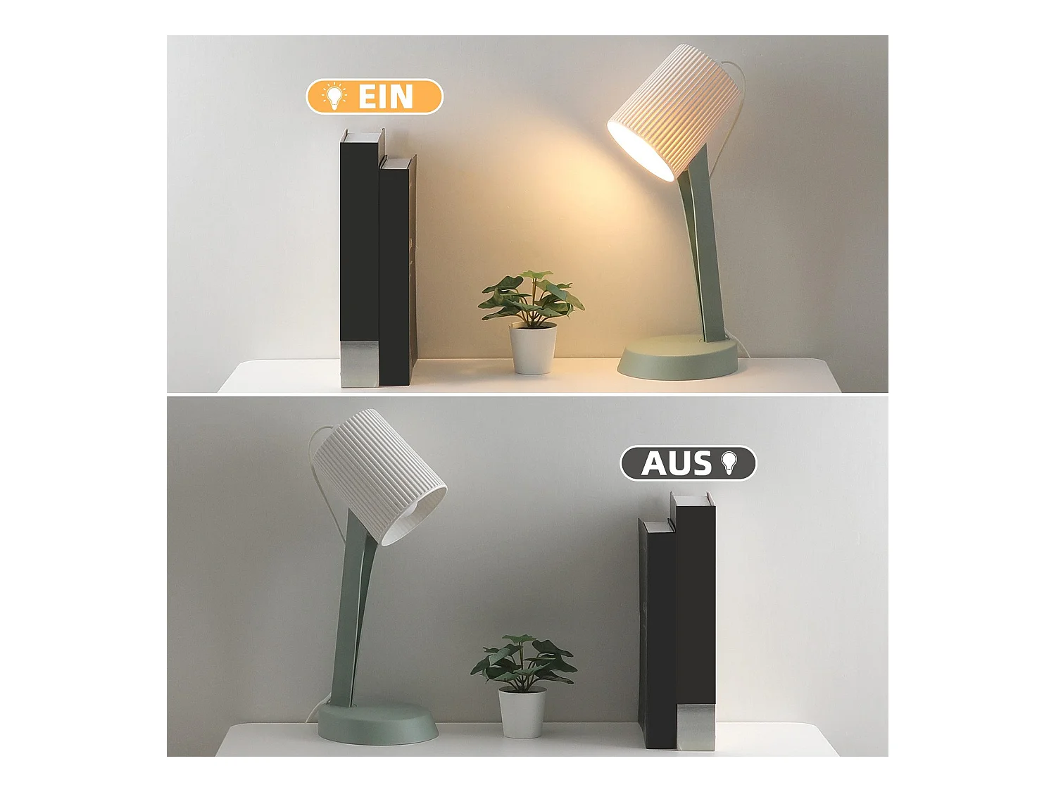 NETTLIFE Lámpara de noche lámpara de mesa de salón con cable juego de 2 lámparas pequeñas 37,4 cm verde E14 lámparas de mesa modernas