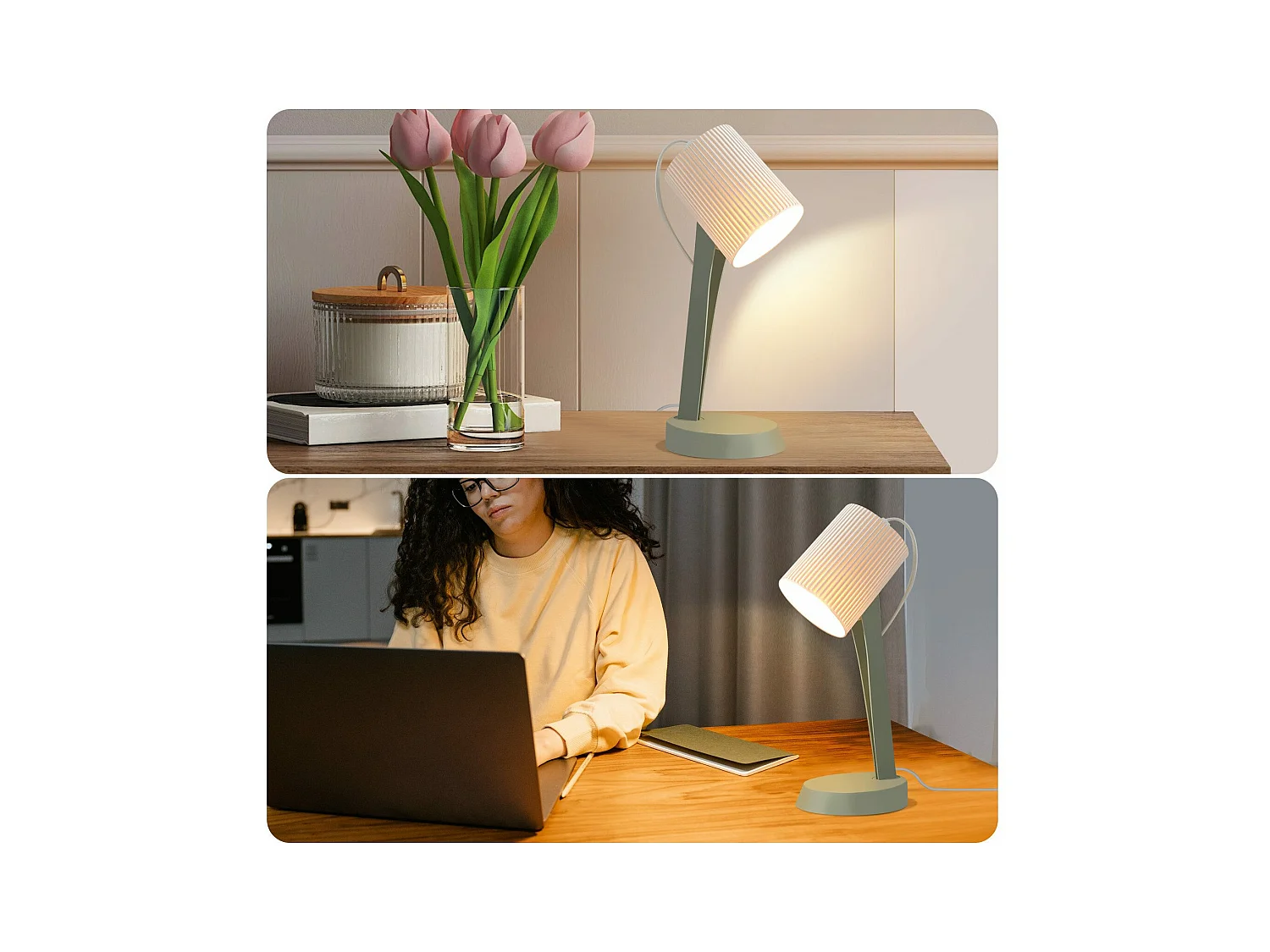 NETTLIFE Lámpara de noche lámpara de mesa de salón con cable juego de 2 lámparas pequeñas 37,4 cm verde E14 lámparas de mesa modernas