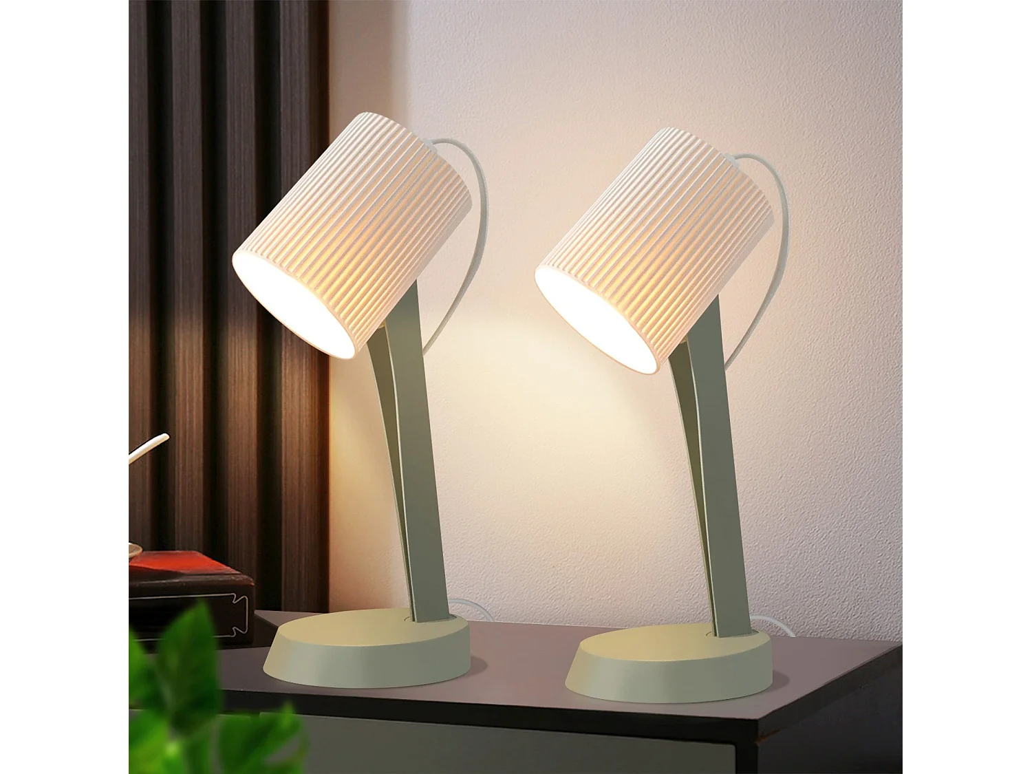 NETTLIFE Bedlamp Woonkamer Tafellamp met Kabel Set van 2 Kleine Lampen 37,4 cm Groen E14 Moderne Tafellampen