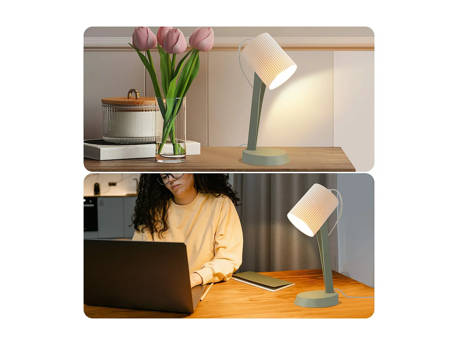 NETTLIFE Bedlamp Woonkamer Tafellamp met Kabel Set van 2 Kleine Lampen 37,4 cm Groen E14 Moderne Tafellampen