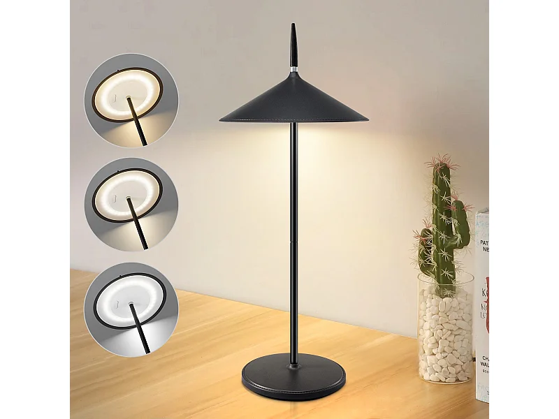 NETTLIFE Kabellose LED Touch Nachttischlampe Schwarz, Dimmbare Tischlampe 1800mhA Wiederaufladbar mit USB, Integrierte LED Dauerhaft, IP44