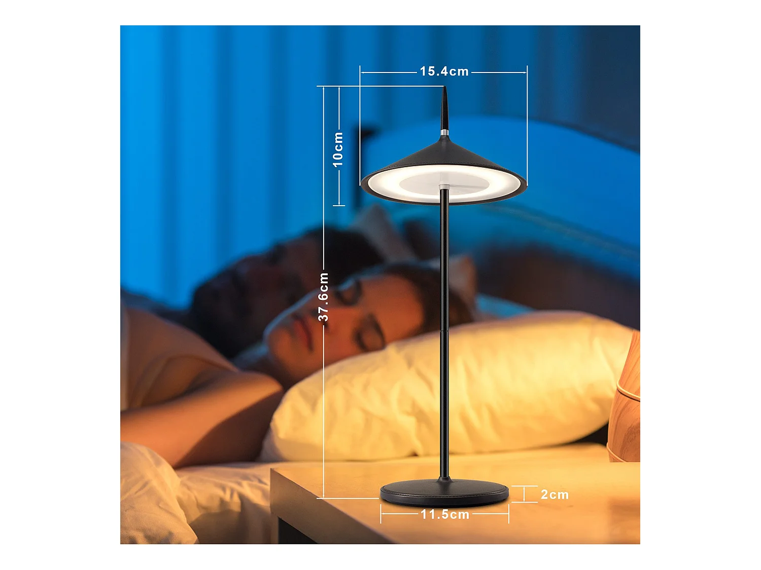 NETTLIFE Draadloze LED Touch Bedlamp Zwart Dimbare Tafellamp 1800mhA Oplaadbaar met USB, Ingebouwde LED Permanent, IP44