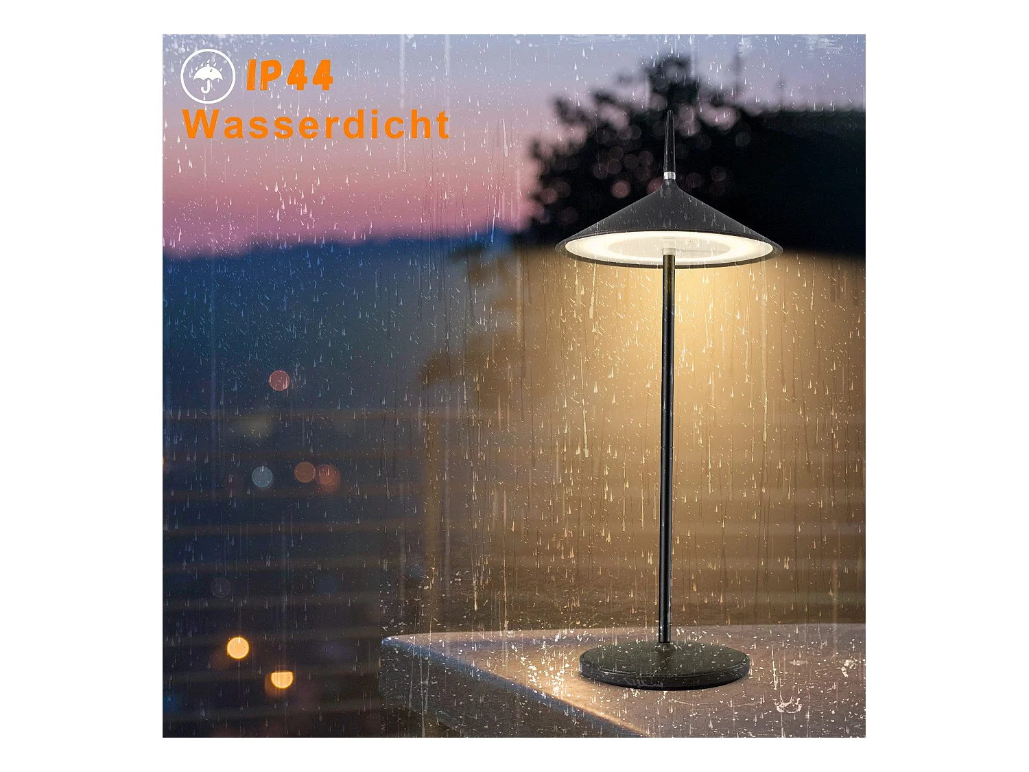 NETTLIFE Lampe de chevet tactile sans fil LED lampe de table noire dimmable 1800mhA rechargeable avec USB, LED intégrée en permanence, IP44