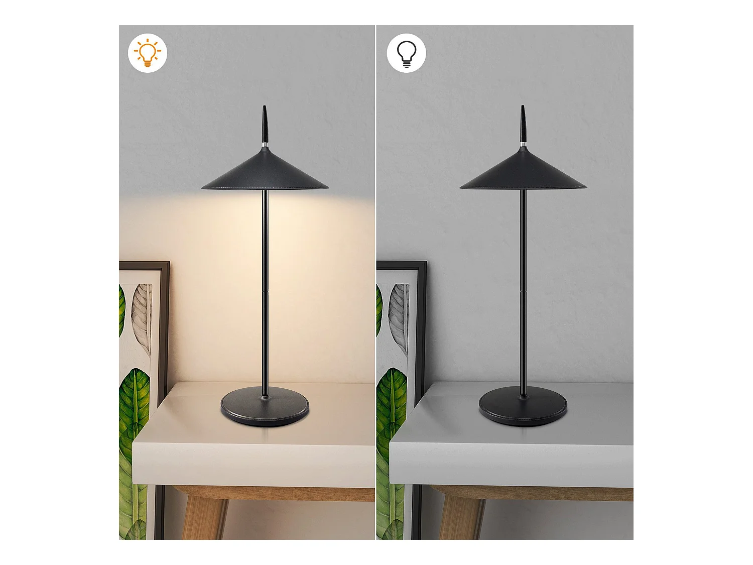 NETTLIFE Lampe de chevet tactile sans fil LED lampe de table noire dimmable 1800mhA rechargeable avec USB, LED intégrée en permanence, IP44