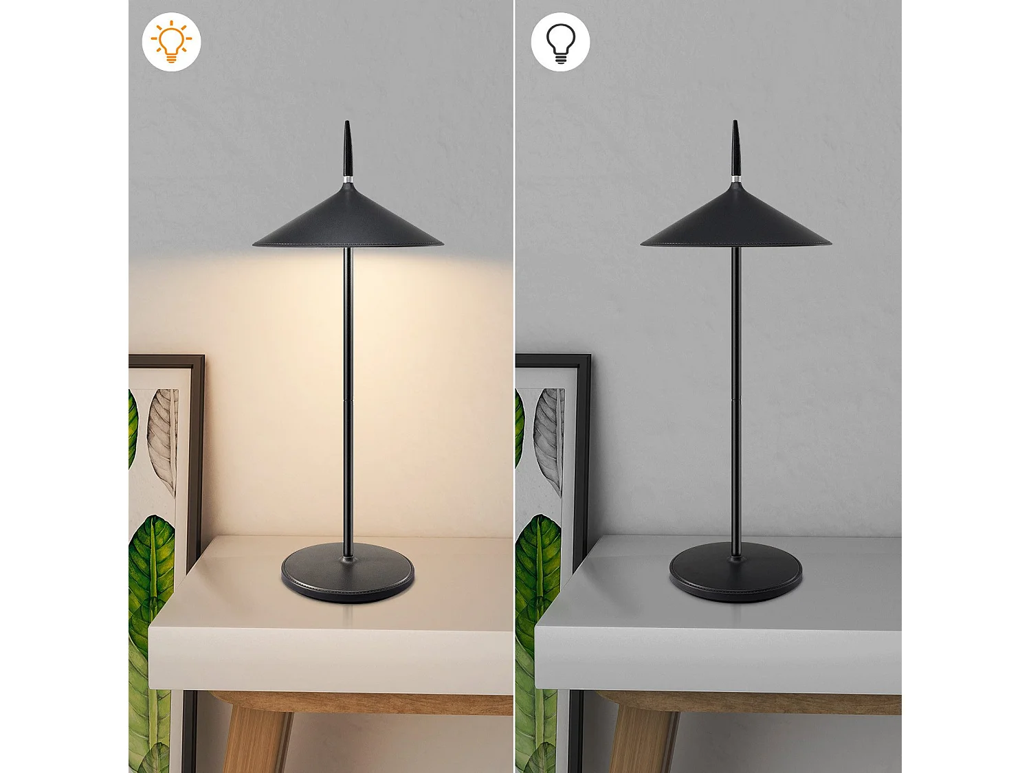 NETTLIFE Lampe de chevet tactile sans fil LED lampe de table noire dimmable 1800mhA rechargeable avec USB, LED intégrée en permanence, IP44