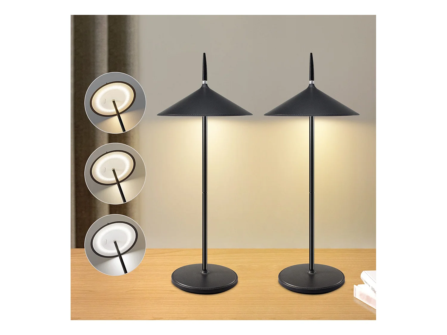 NETTLIFE Lampe de chevet sans fil, lot de 2, tactile, LED noire, dimmable, 1800 mhA, rechargeable par USB, LED intégrée en permanence, IP44