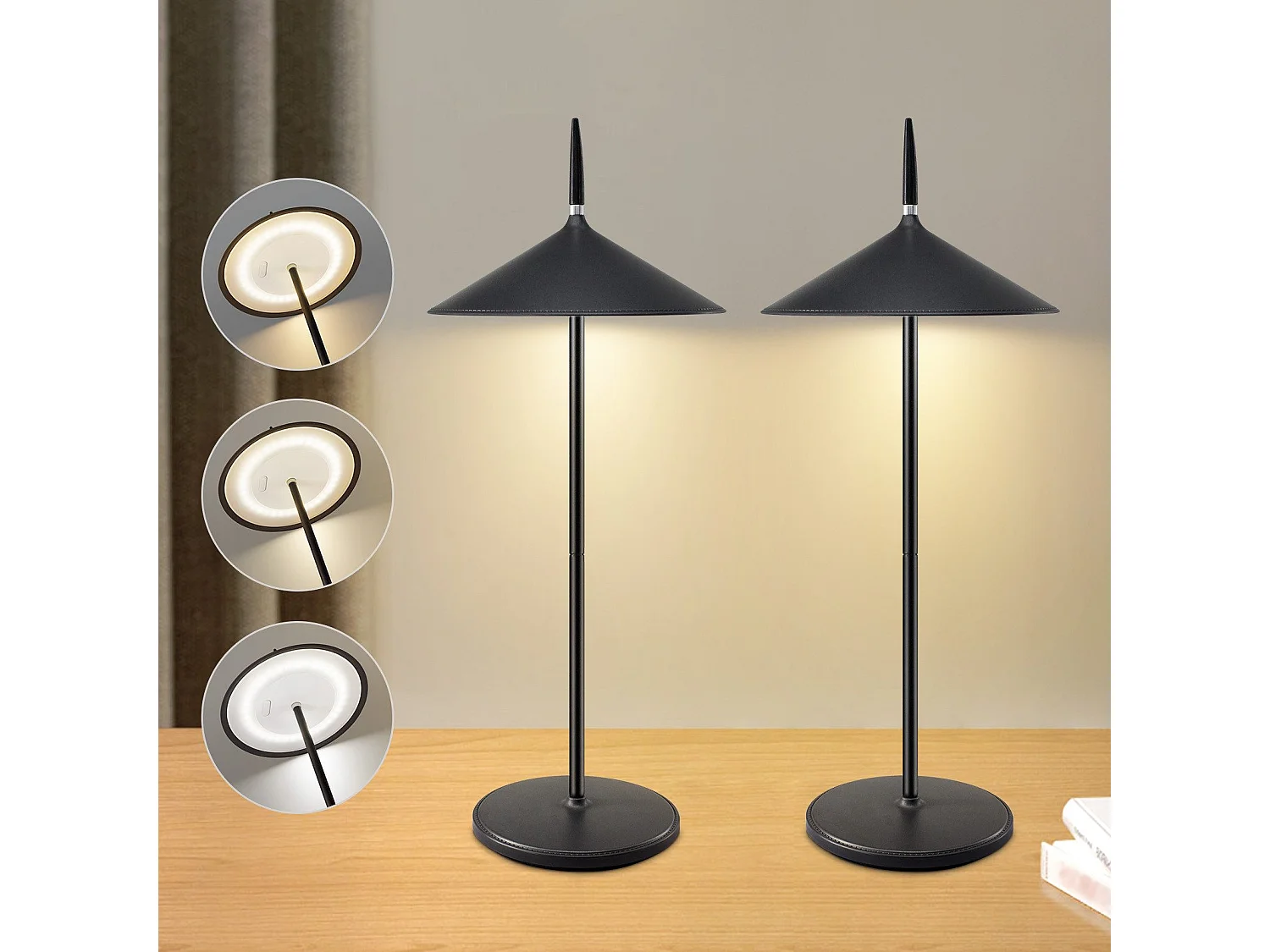 NETTLIFE Lampe de chevet sans fil, lot de 2, tactile, LED noire, dimmable, 1800 mhA, rechargeable par USB, LED intégrée en permanence, IP44