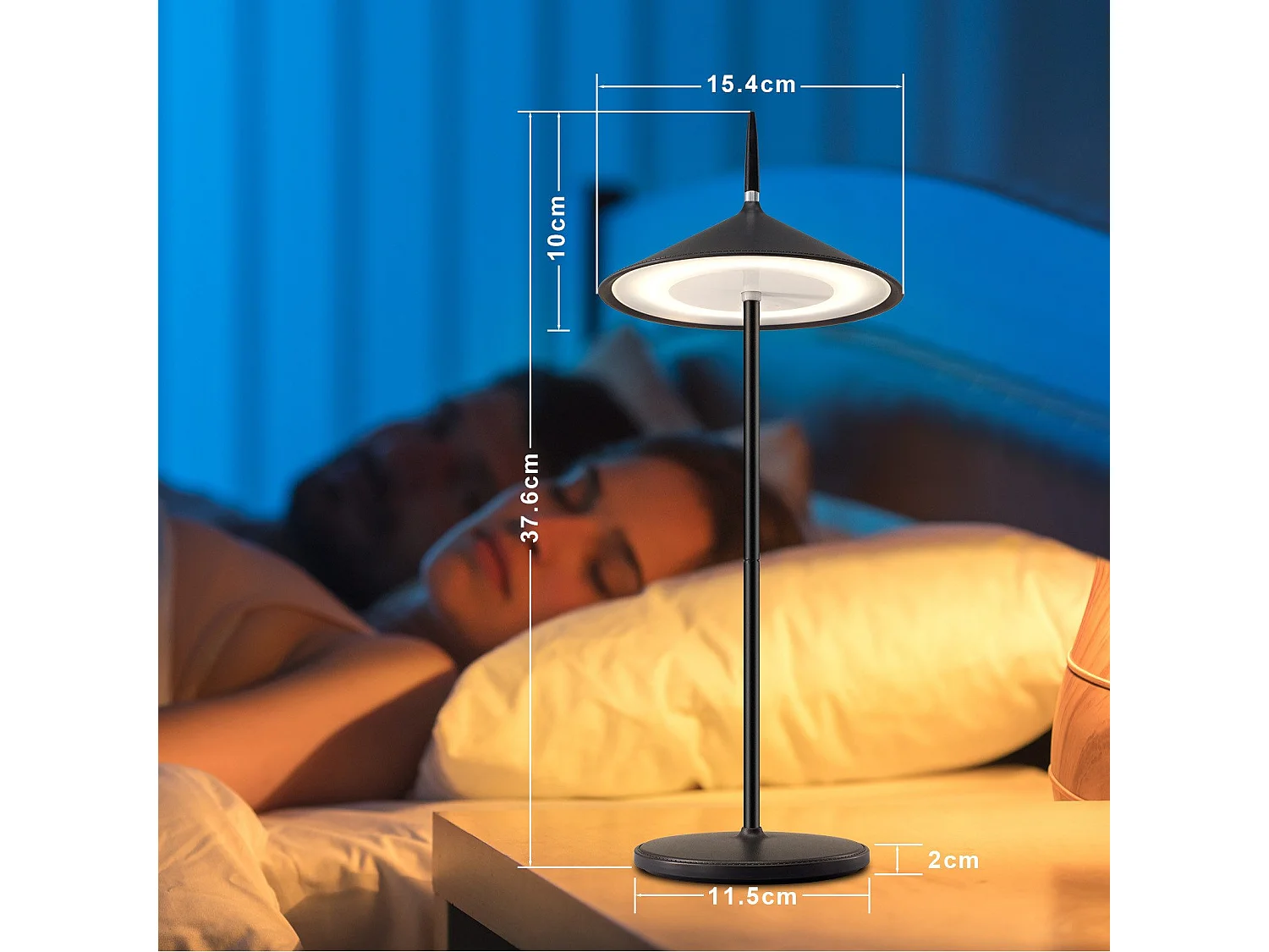 NETTLIFE Lampe de chevet sans fil, lot de 2, tactile, LED noire, dimmable, 1800 mhA, rechargeable par USB, LED intégrée en permanence, IP44