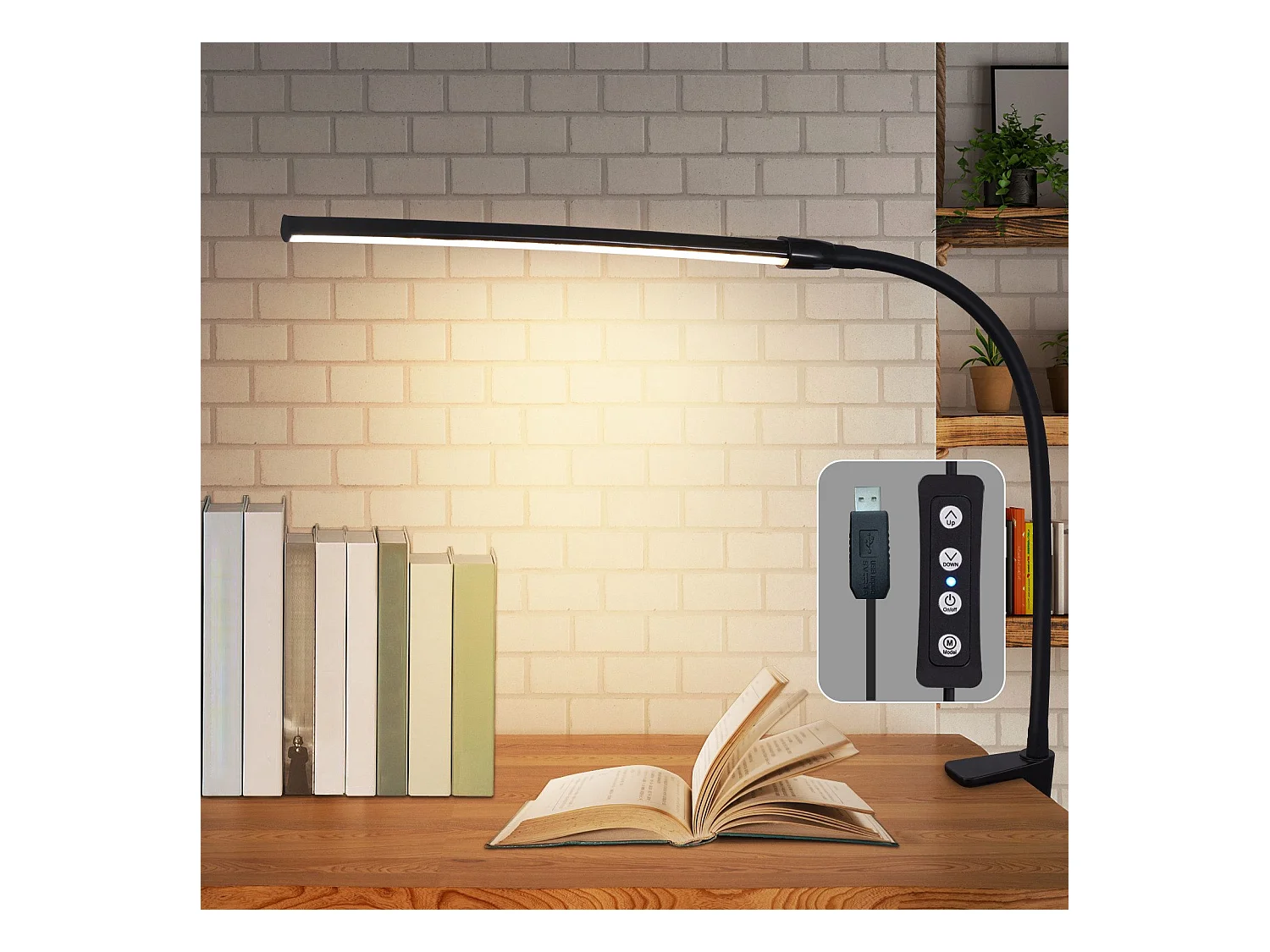 NETTLIFE LED bureaulamp zwart klem 3 kleuren 5 helderheidsniveaus USB 5W daglichtlamp flexibele oogbescherming