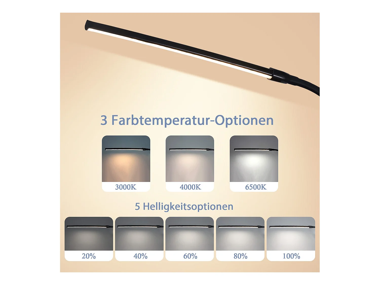 NETTLIFE LED bureaulamp zwart klem 3 kleuren 5 helderheidsniveaus USB 5W daglichtlamp flexibele oogbescherming