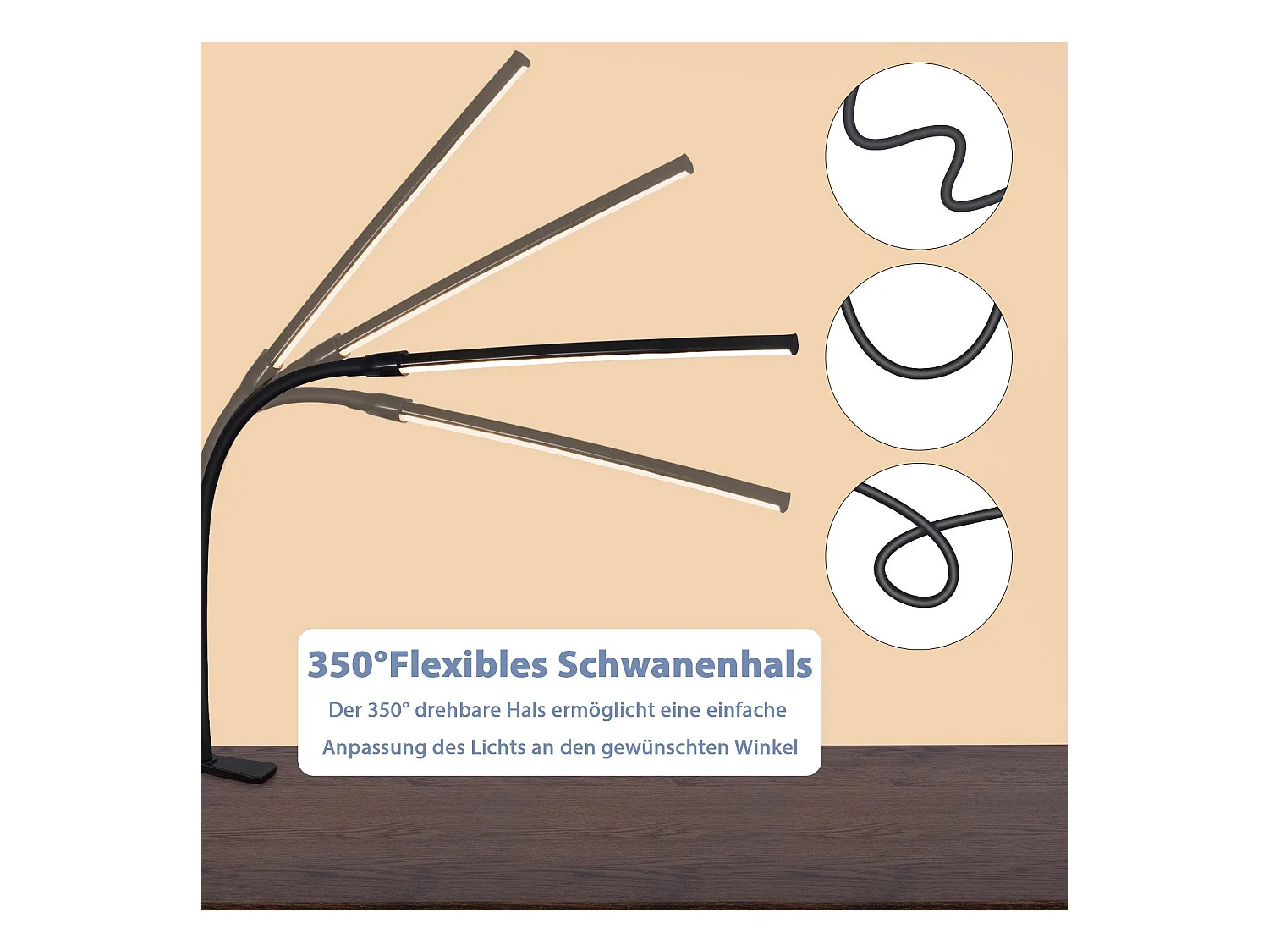 NETTLIFE LED bureaulamp zwart klem 3 kleuren 5 helderheidsniveaus USB 5W daglichtlamp flexibele oogbescherming