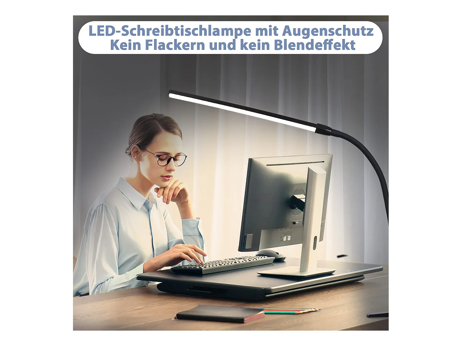 NETTLIFE LED bureaulamp zwart klem 3 kleuren 5 helderheidsniveaus USB 5W daglichtlamp flexibele oogbescherming