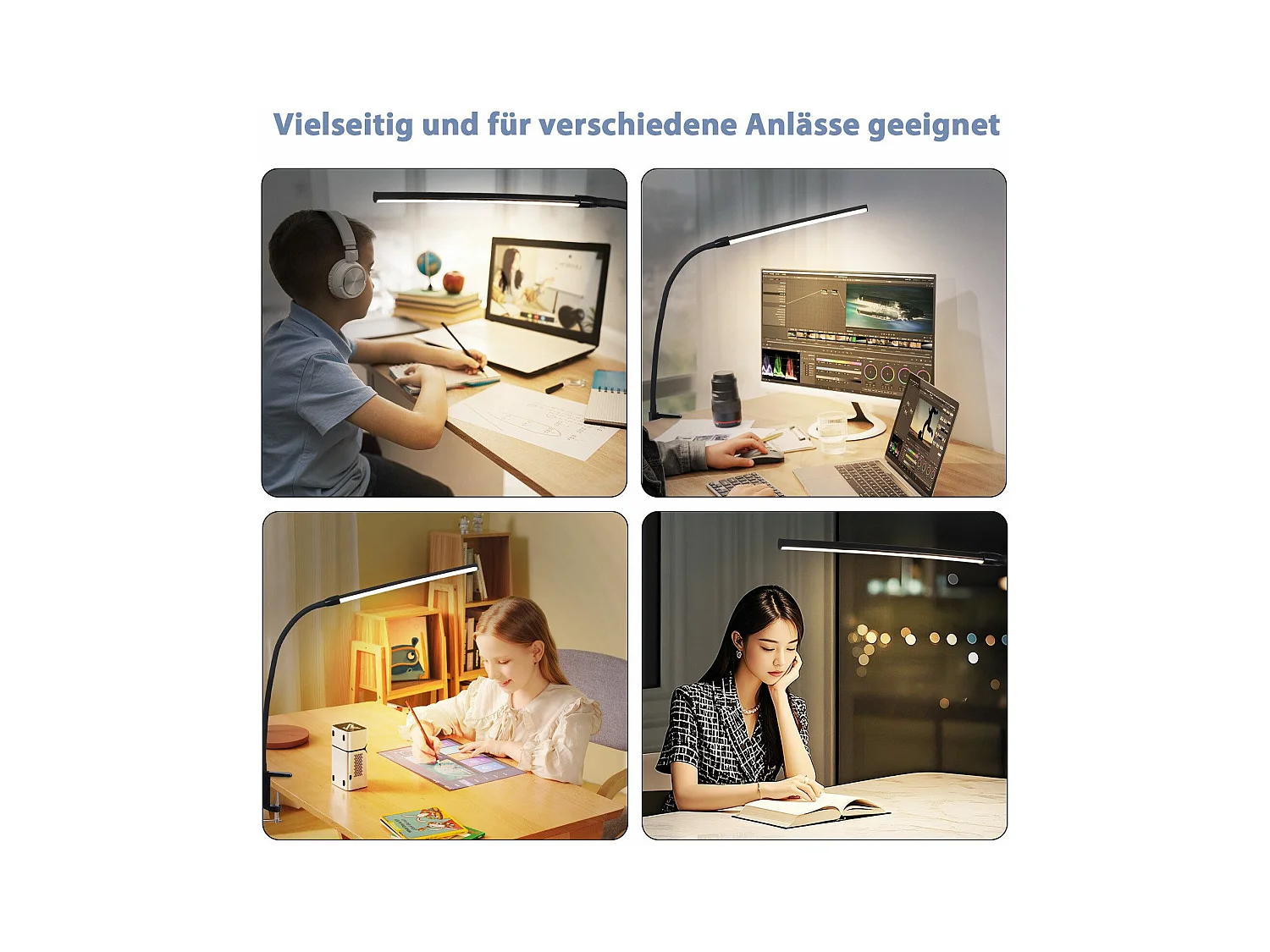 NETTLIFE LED bureaulamp zwart klem 3 kleuren 5 helderheidsniveaus USB 5W daglichtlamp flexibele oogbescherming