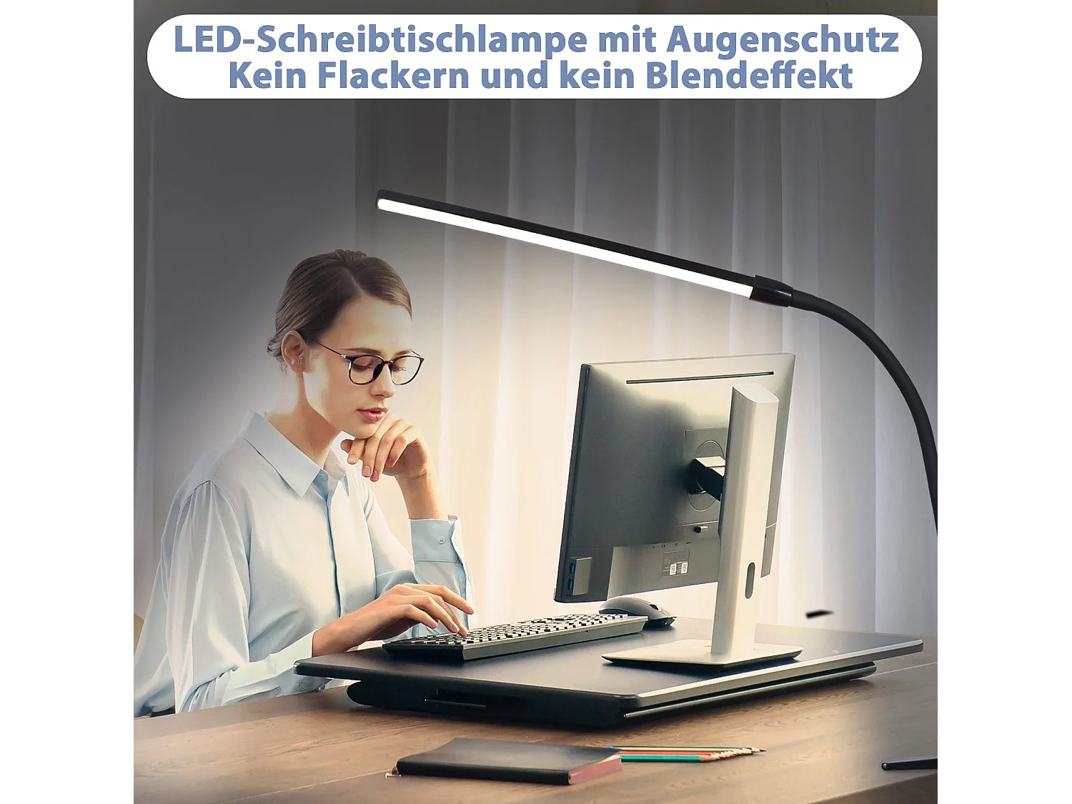 NETTLIFE Lampe de bureau LED à pince noire 3 couleurs 5 niveaux de luminosité USB 5W lampe lumière du jour protection des yeux flexible