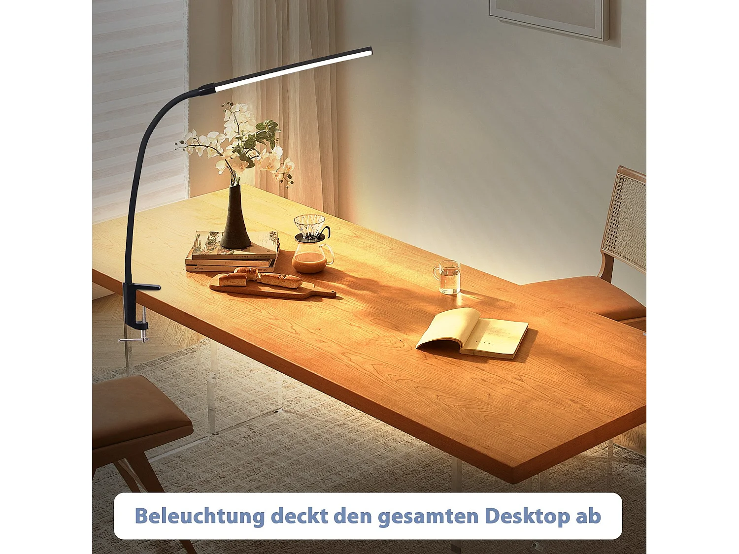 NETTLIFE Lampe de bureau LED à pince noire 3 couleurs 5 niveaux de luminosité USB 5W lampe lumière du jour protection des yeux flexible