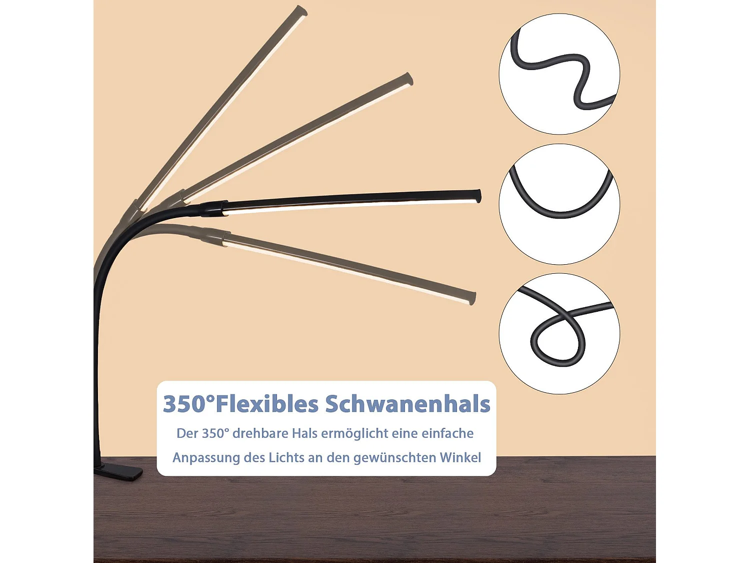 NETTLIFE LED bureaulamp zwart klem 3 kleuren 5 helderheidsniveaus USB 5W daglichtlamp flexibele oogbescherming