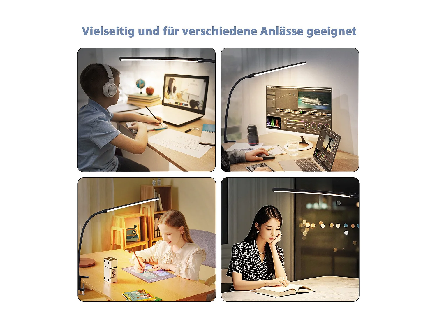 NETTLIFE LED bureaulamp zwart klem 3 kleuren 5 helderheidsniveaus USB 5W daglichtlamp flexibele oogbescherming