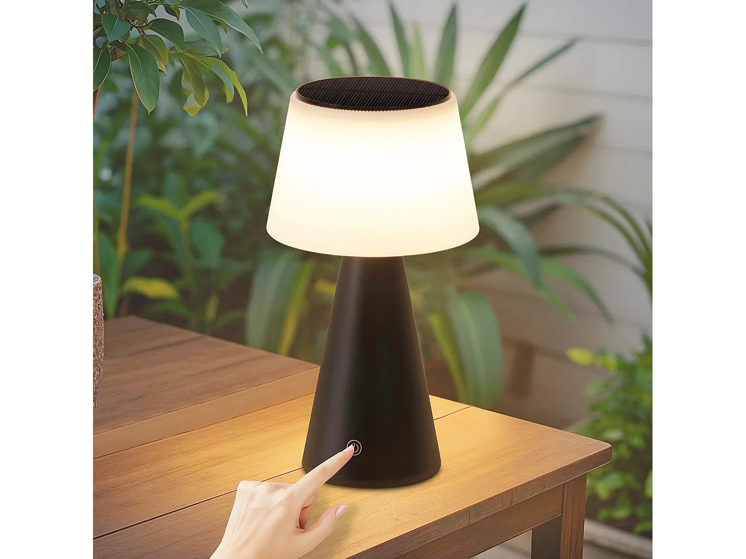 NETTLIFE Lampe de table solaire à batterie, lampe de chevet LED sans fil 3600mhA rechargeable tactile dimmable lampe noire avec batterie USB