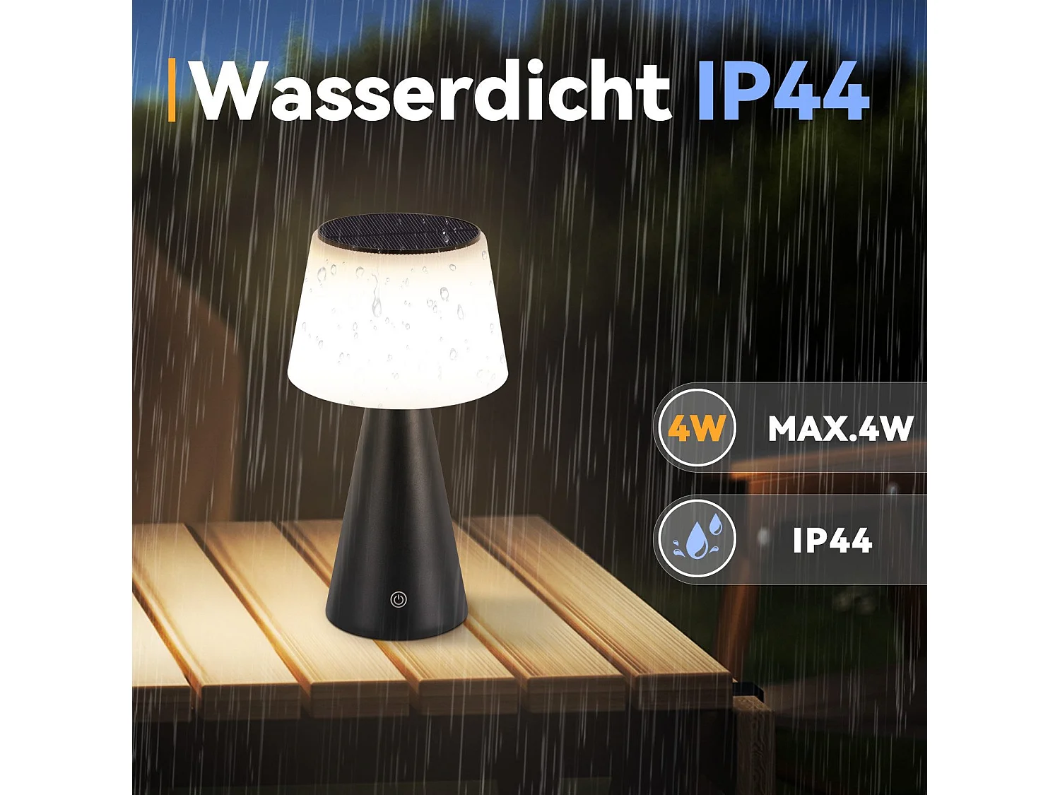 NETTLIFE Lampe de table solaire à batterie, lampe de chevet LED sans fil 3600mhA rechargeable tactile dimmable lampe noire avec batterie USB