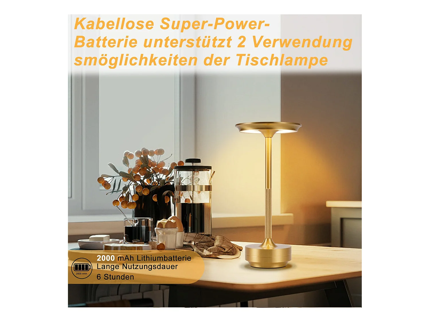 NETTLIFE Lampe de chevet sans fil à piles - Lampe de table LED tactile à intensité variable avec batterie rechargeable USB