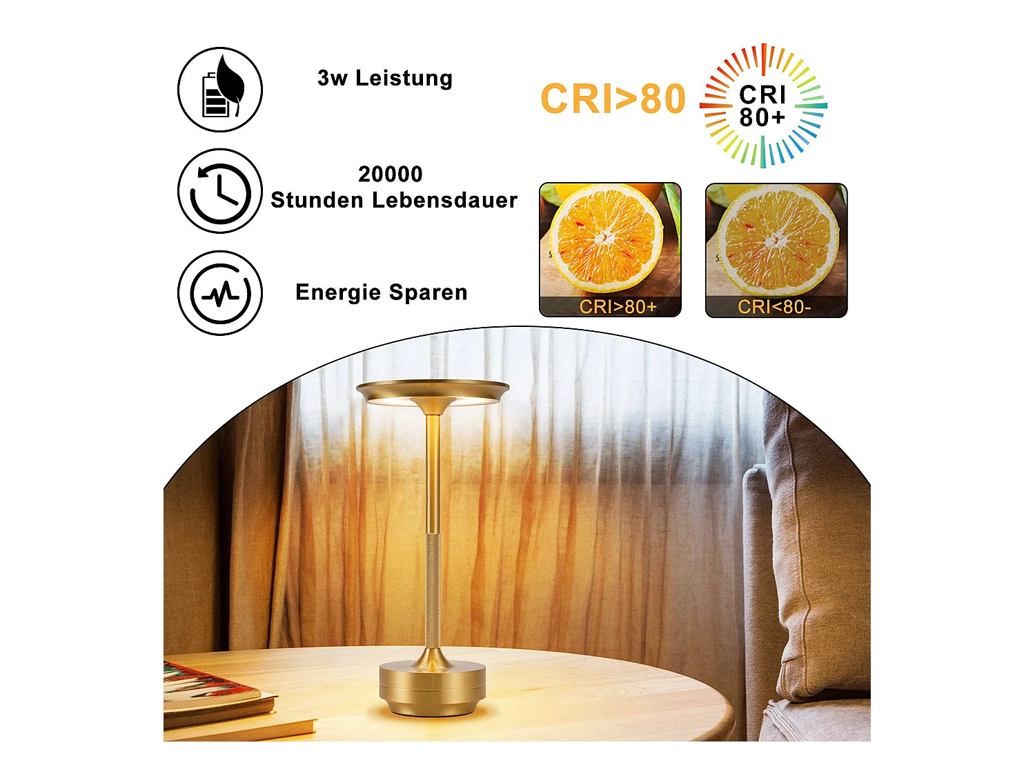 NETTLIFE Lampe de chevet sans fil à piles - Lampe de table LED tactile à intensité variable avec batterie rechargeable USB