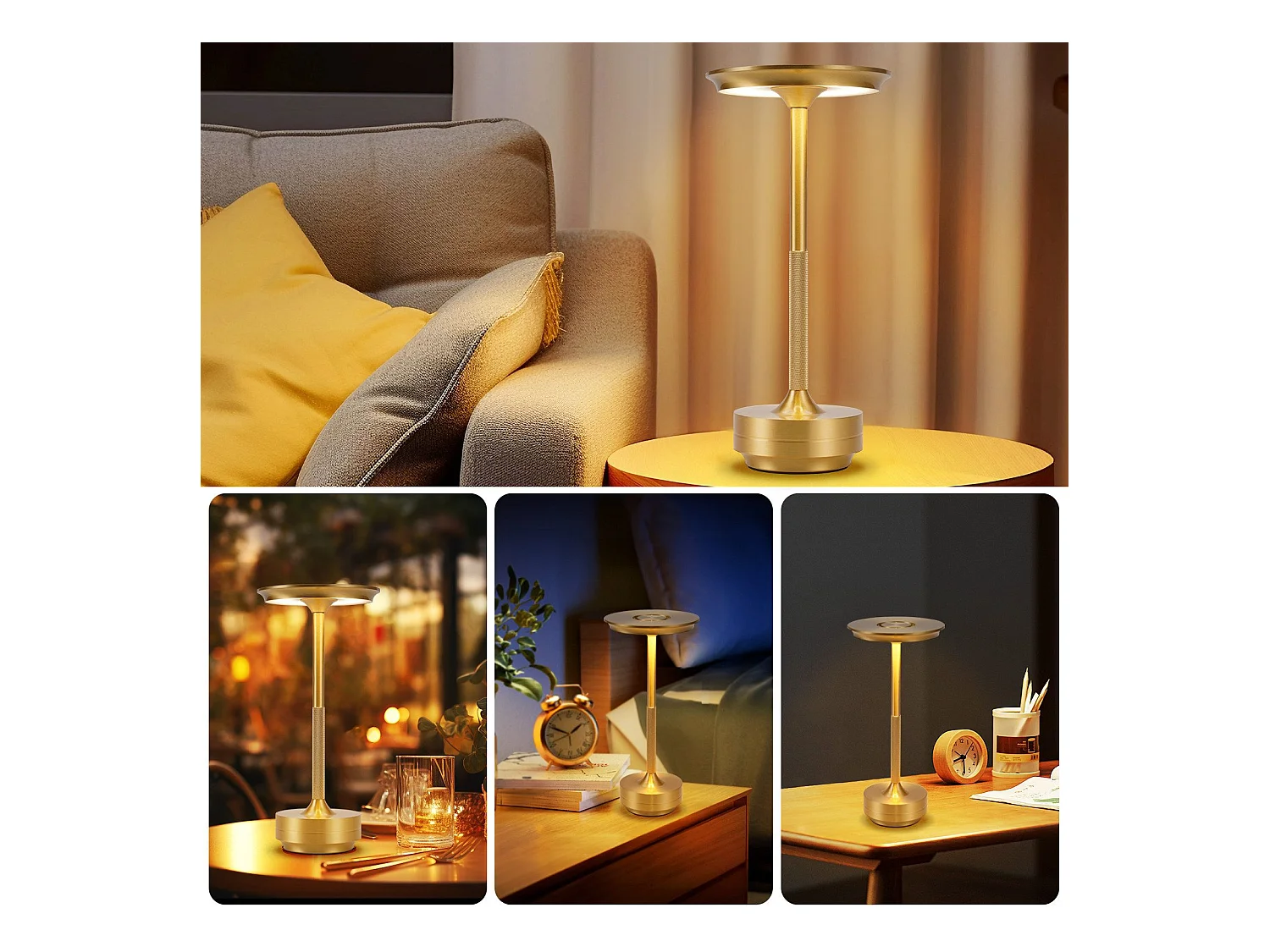 NETTLIFE Lampe de chevet sans fil à piles - Lampe de table LED tactile à intensité variable avec batterie rechargeable USB