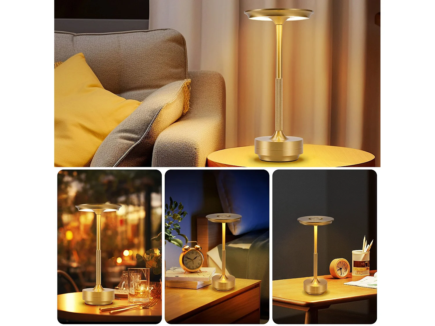 NETTLIFE Draadloze bedlamp op batterijen - Dimbare touch-led-tafellamp met oplaadbare USB-batterij