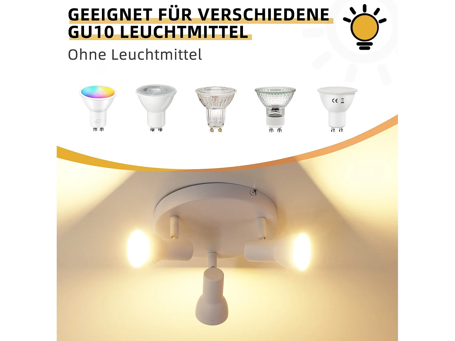 NETTLIFE 3-flammiger Deckenstrahler, rund, Innenbeleuchtung, weiß, Metall, GU10 Sockel