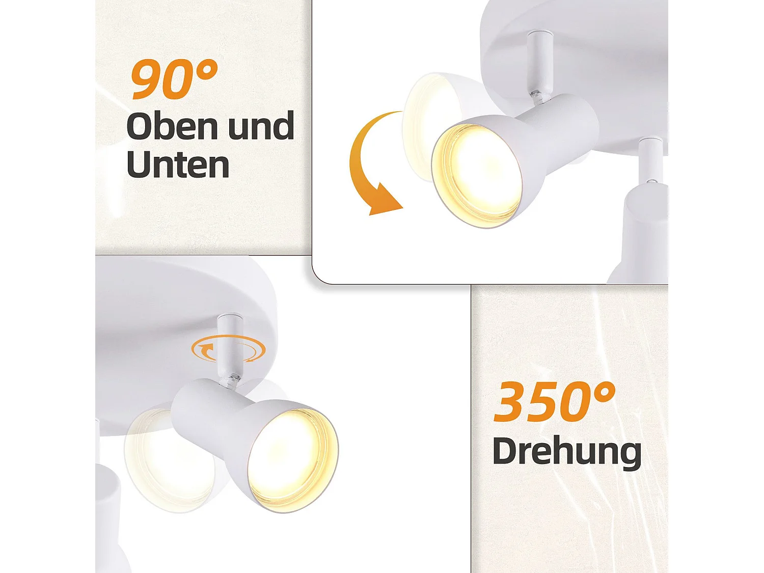 NETTLIFE 3-flammiger Deckenstrahler, rund, Innenbeleuchtung, weiß, Metall, GU10 Sockel