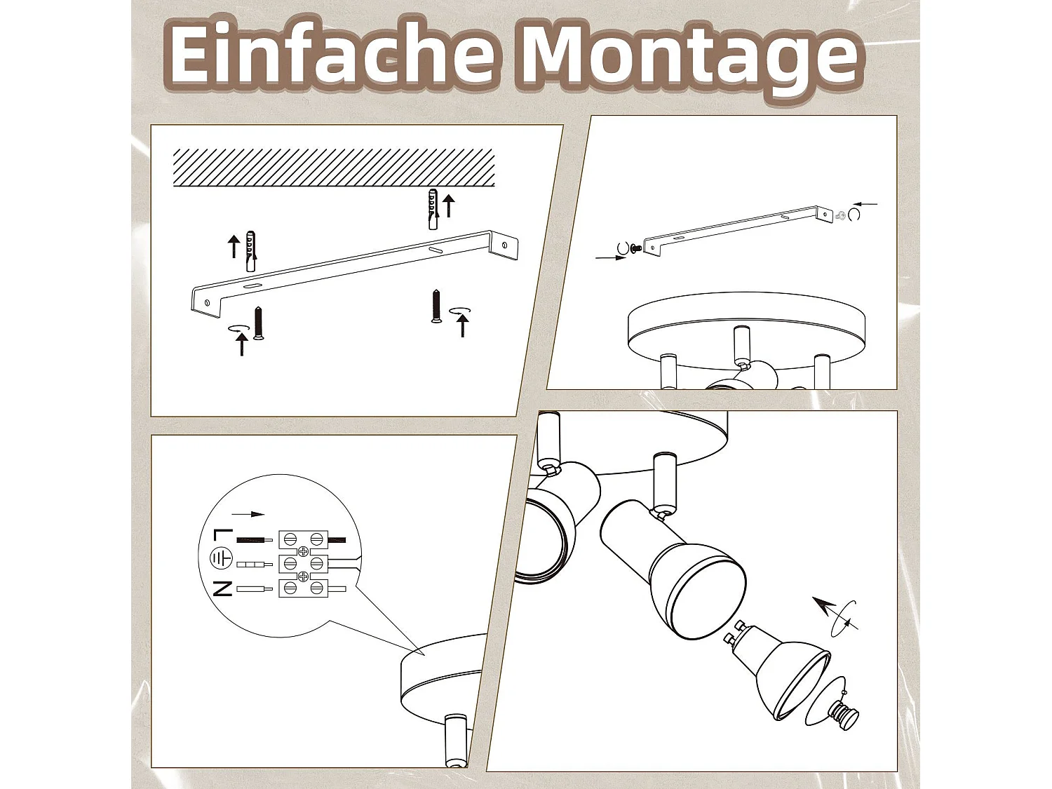 NETTLIFE 3-flammiger Deckenstrahler, rund, Innenbeleuchtung, weiß, Metall, GU10 Sockel