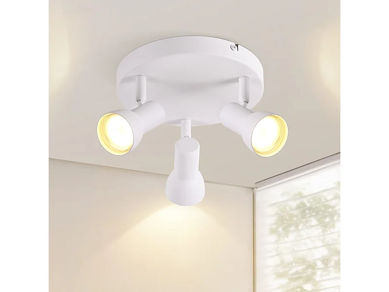 NETTLIFE Foco de techo de 3 focos, redondo, para interiores, blanco, de metal, GU10